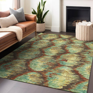 HomeRoots 9' X 12' Stylish Brown, Teal & Rust Diamond Area Rug - Washable, UV Protected, Perfect for Homes! 664349
