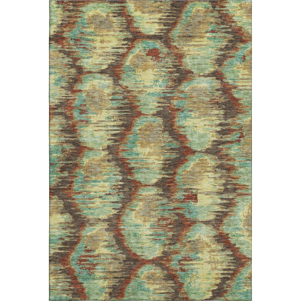 HomeRoots 10' Brown Teal & Rust Diamond Area Rug – Washable, UV Protected, Durable for High-Traffic Spaces 664350