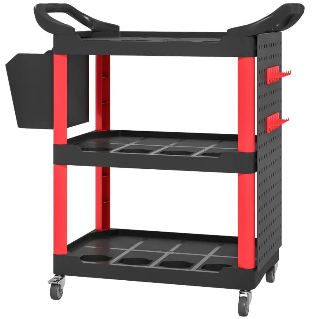 English Elm Capacity 3-tier Rolling Plastic Workshop Cart with Hooks Bucket and Locking Wheels T3971P412601