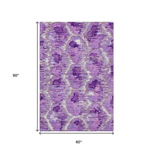 HomeRoots 5' X 8' Elegant Lavender Ivory Taupe Diamond Area Rug, Washable, UV Protected & Stain Resistant 664364