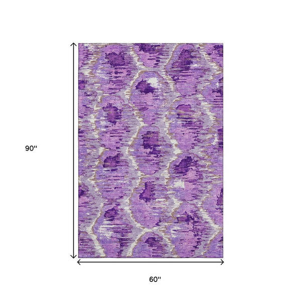 HomeRoots 5' X 8' Elegant Lavender Ivory Taupe Diamond Area Rug, Washable, UV Protected & Stain Resistant 664364