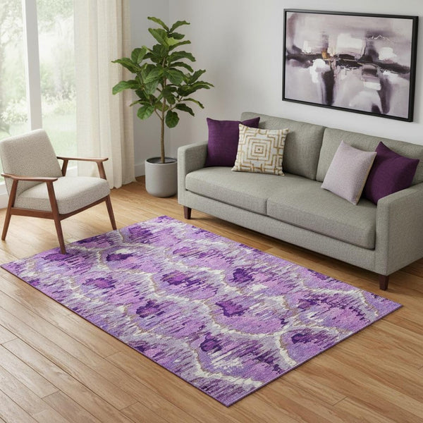 HomeRoots 5' X 8' Elegant Lavender Ivory Taupe Diamond Area Rug, Washable, UV Protected & Stain Resistant 664364