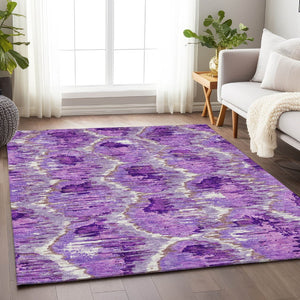 HomeRoots 5' X 8' Elegant Lavender Ivory Taupe Diamond Area Rug, Washable, UV Protected & Stain Resistant 664364