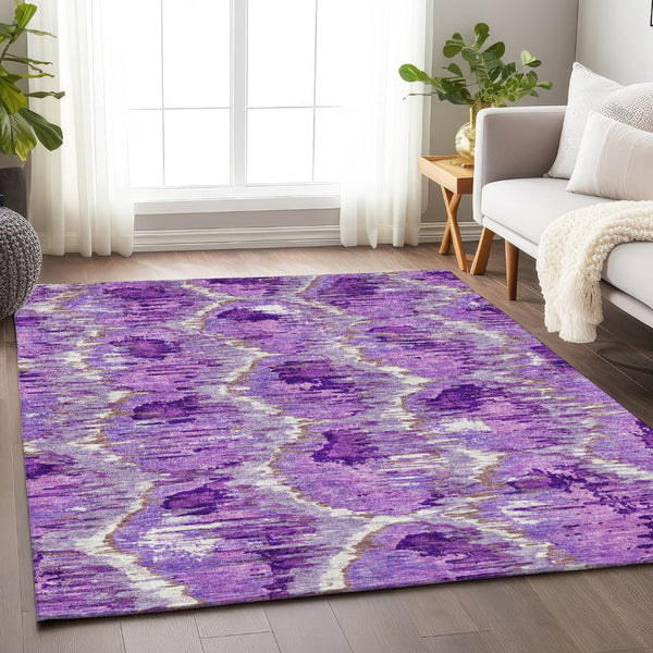 HomeRoots 5' X 8' Elegant Lavender Ivory Taupe Diamond Area Rug, Washable, UV Protected & Stain Resistant 664364