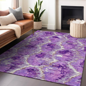 HomeRoots 5' X 8' Elegant Lavender Ivory Taupe Diamond Area Rug, Washable, UV Protected & Stain Resistant 664364