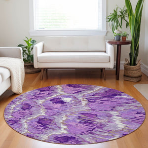HomeRoots 8' Lavender Ivory and Taupe Diamond Round Rug - Washable, UV-Protected, Family-Friendly Design 664365