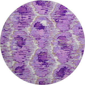 HomeRoots 8' Lavender Ivory and Taupe Diamond Round Rug - Washable, UV-Protected, Family-Friendly Design 664365