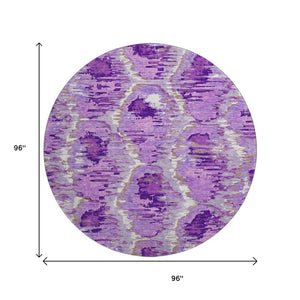 HomeRoots 8' Lavender Ivory and Taupe Diamond Round Rug - Washable, UV-Protected, Family-Friendly Design 664365