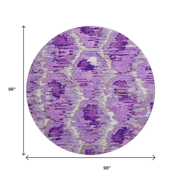 HomeRoots 8' Lavender Ivory and Taupe Diamond Round Rug - Washable, UV-Protected, Family-Friendly Design 664365