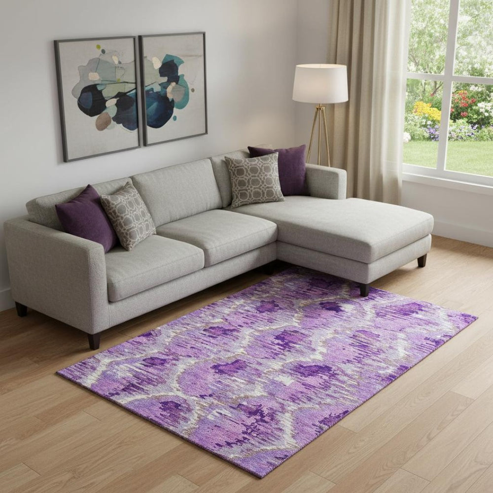 HomeRoots 8' X 10' Elegant Lavender, Ivory & Taupe Diamond Area Rug - Washable, UV Protected, Easy Care Design 664366