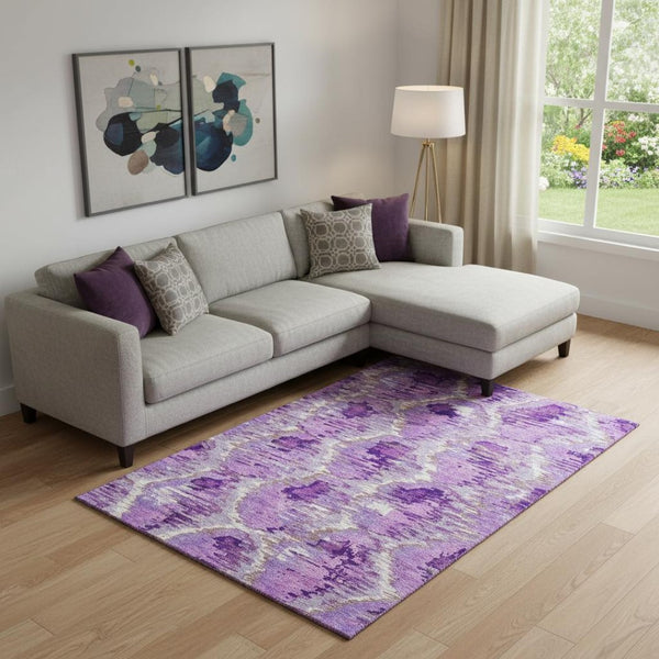 HomeRoots 8' X 10' Elegant Lavender, Ivory & Taupe Diamond Area Rug - Washable, UV Protected, Easy Care Design 664366