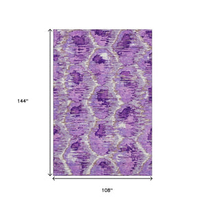 HomeRoots 9' X 12' Washable Lavender Ivory Taupe Diamond Area Rug - Durable, UV Protected & Stain Resistant! 664367
