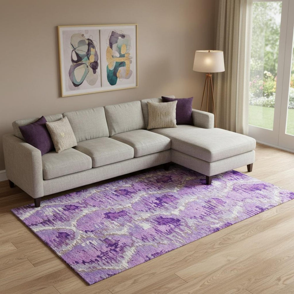 HomeRoots 9' X 12' Washable Lavender Ivory Taupe Diamond Area Rug - Durable, UV Protected & Stain Resistant! 664367