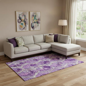HomeRoots 10' X 14' Elegant Lavender, Ivory & Taupe Diamond Area Rug - Washable, UV Protected & Stain Resistant! 664368
