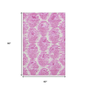 HomeRoots 5' X 8' Pink And Ivory Diamond Area Rug - Washable, Stain Resistant, UV Protected for Any Space! 664376