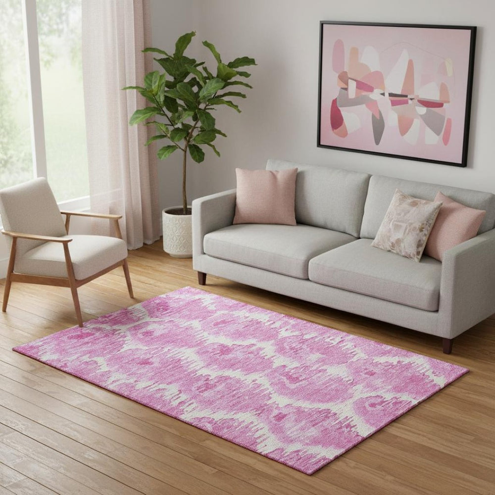 HomeRoots 5' X 8' Pink And Ivory Diamond Area Rug - Washable, Stain Resistant, UV Protected for Any Space! 664376