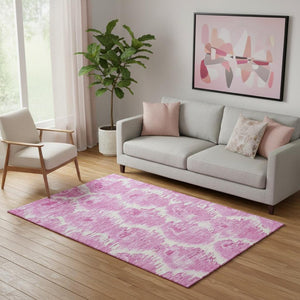 HomeRoots 5' X 8' Pink And Ivory Diamond Area Rug - Washable, Stain Resistant, UV Protected for Any Space! 664376