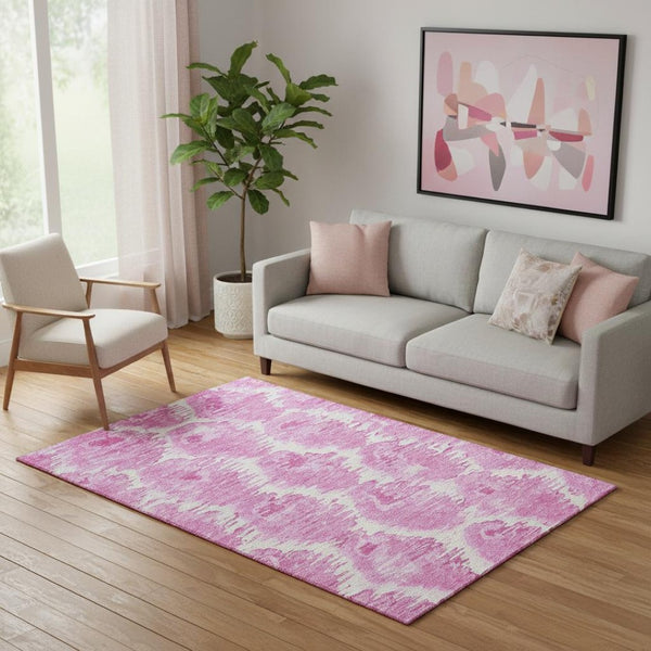 HomeRoots 5' X 8' Pink And Ivory Diamond Area Rug - Washable, Stain Resistant, UV Protected for Any Space! 664376