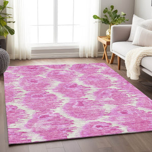 HomeRoots 5' X 8' Pink And Ivory Diamond Area Rug - Washable, Stain Resistant, UV Protected for Any Space! 664376