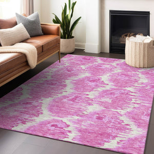 HomeRoots 5' X 8' Pink And Ivory Diamond Area Rug - Washable, Stain Resistant, UV Protected for Any Space! 664376
