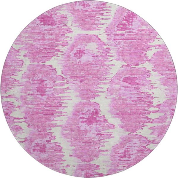 HomeRoots 8' Pink and Ivory Diamond Washable Round Rug - UV Protected, Stain Resistant, Perfect for Homes 664377