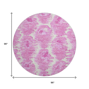 HomeRoots 8' Pink and Ivory Diamond Washable Round Rug - UV Protected, Stain Resistant, Perfect for Homes 664377