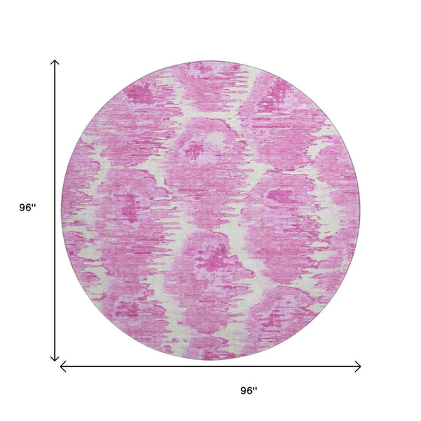 HomeRoots 8' Pink and Ivory Diamond Washable Round Rug - UV Protected, Stain Resistant, Perfect for Homes 664377