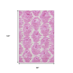 HomeRoots 8' X 10' Pink And Ivory Diamond Area Rug – Washable, UV Protected, Durable, Ideal for High Traffic Spaces 664378