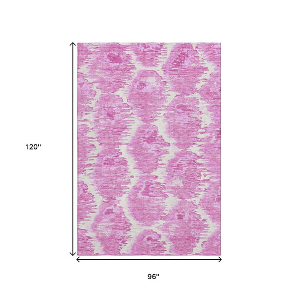 HomeRoots 8' X 10' Pink And Ivory Diamond Area Rug – Washable, UV Protected, Durable, Ideal for High Traffic Spaces 664378