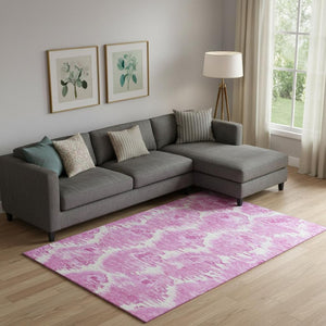 HomeRoots 8' X 10' Pink And Ivory Diamond Area Rug – Washable, UV Protected, Durable, Ideal for High Traffic Spaces 664378