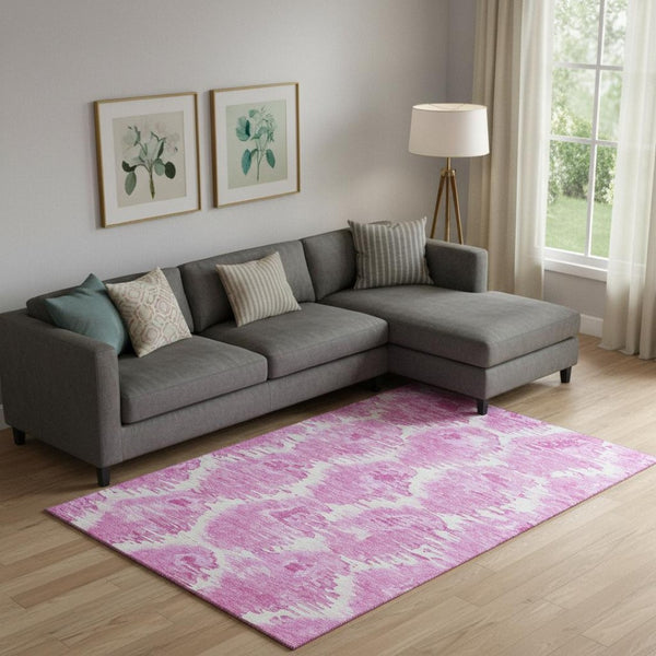 HomeRoots 8' X 10' Pink And Ivory Diamond Area Rug – Washable, UV Protected, Durable, Ideal for High Traffic Spaces 664378
