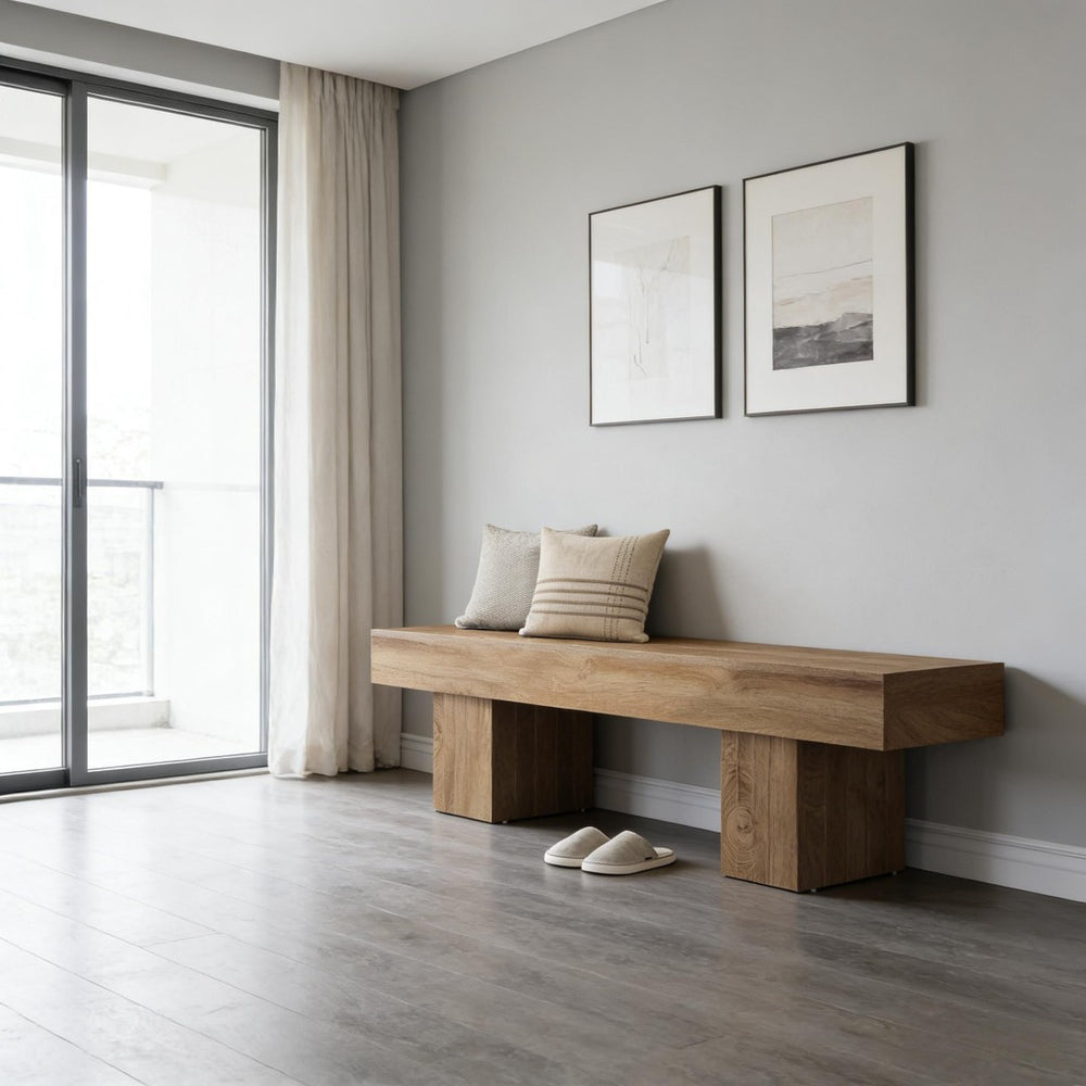 English Elm Modern Farmhouse Wood Grain Bench Versatile Seating for Entryway Bedroom or Dining T3971P447337