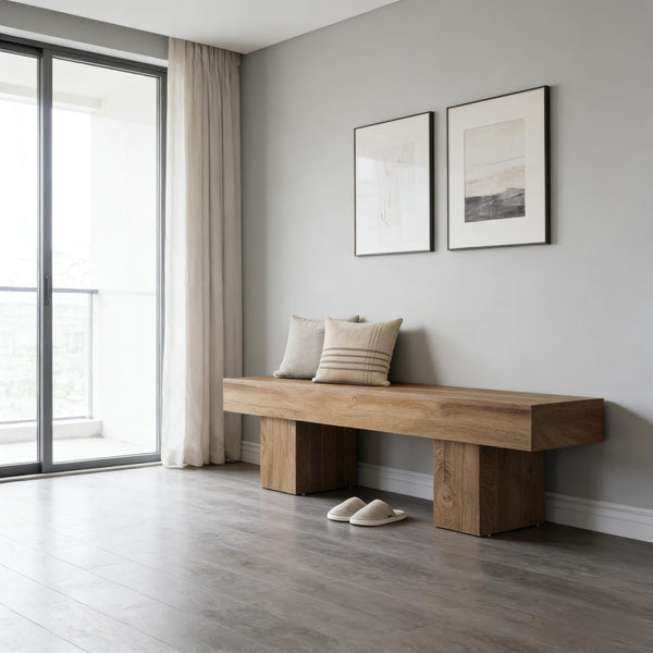 English Elm Modern Farmhouse Wood Grain Bench Versatile Seating for Entryway Bedroom or Dining T3971P447337