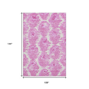 HomeRoots 9' X 12' Pink and Ivory Diamond Area Rug - Durable, Stain-Resistant, UV Protected for Busy Homes 664379
