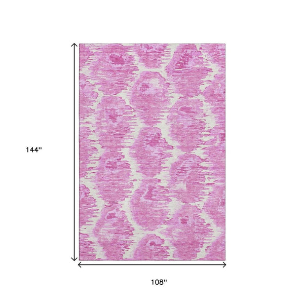 HomeRoots 9' X 12' Pink and Ivory Diamond Area Rug - Durable, Stain-Resistant, UV Protected for Busy Homes 664379