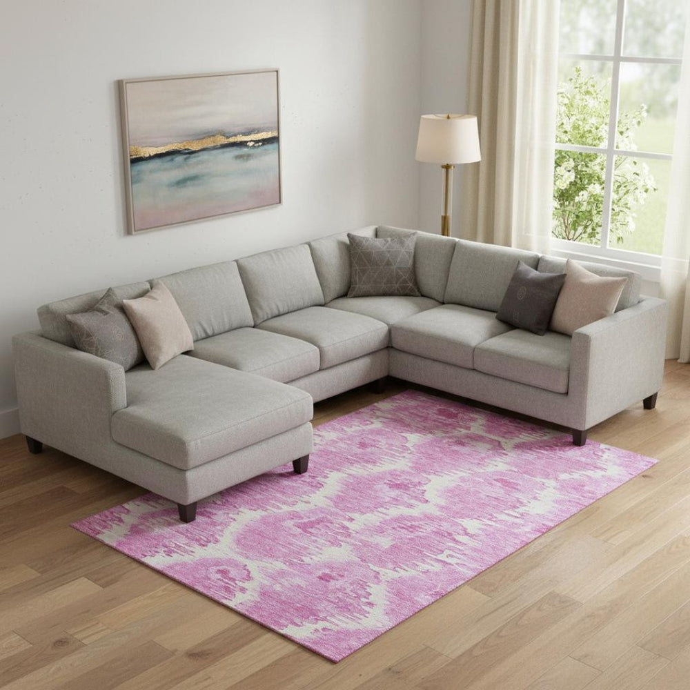 HomeRoots 9' X 12' Pink and Ivory Diamond Area Rug - Durable, Stain-Resistant, UV Protected for Busy Homes 664379