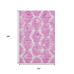 HomeRoots 10' Pink and Ivory Diamond Area Rug – Washable, UV-Protected, Stain-Resistant for High-Traffic Areas 664380
