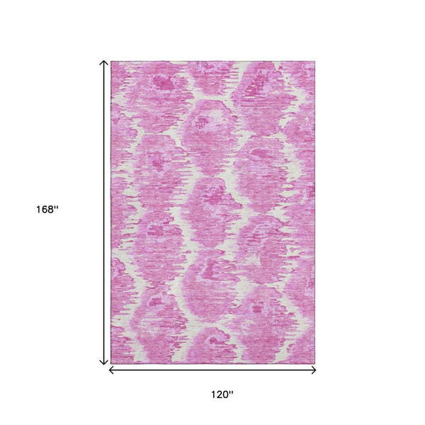 HomeRoots 10' Pink and Ivory Diamond Area Rug – Washable, UV-Protected, Stain-Resistant for High-Traffic Areas 664380