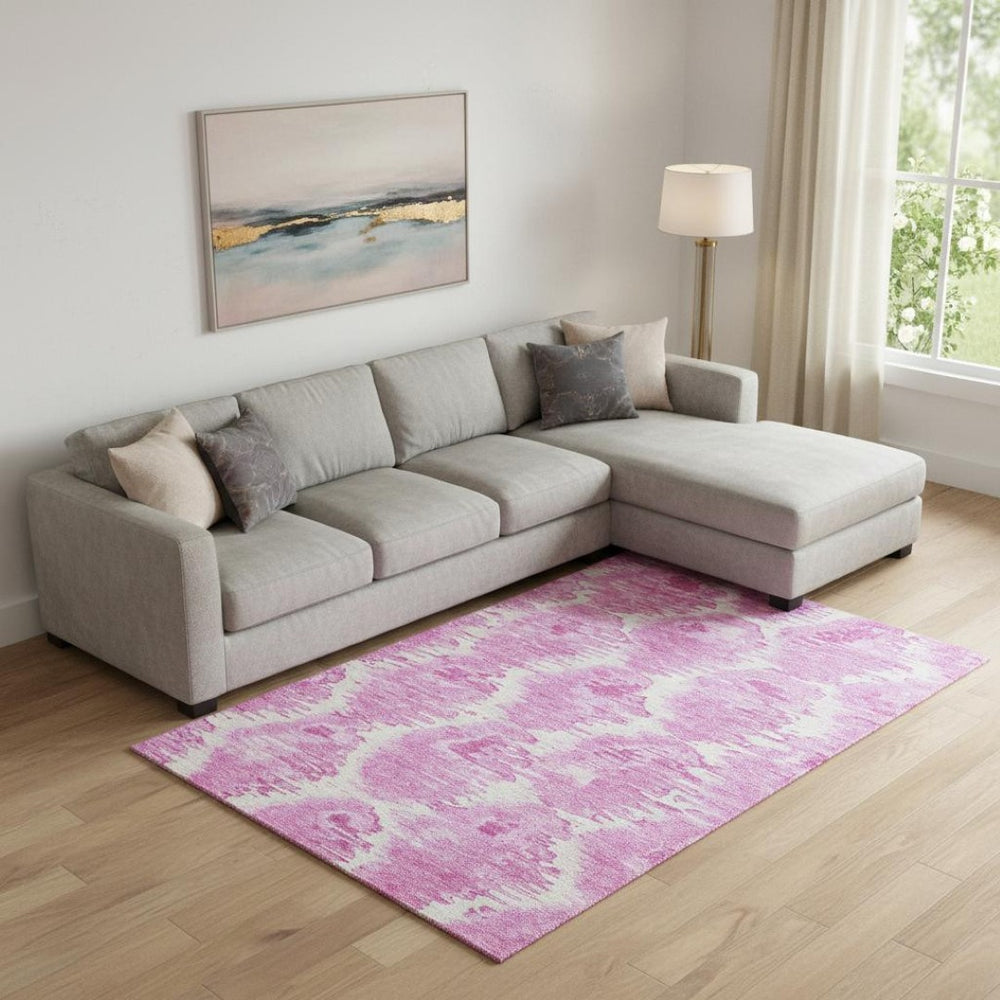HomeRoots 10' Pink and Ivory Diamond Area Rug – Washable, UV-Protected, Stain-Resistant for High-Traffic Areas 664380