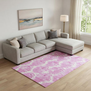 HomeRoots 10' Pink and Ivory Diamond Area Rug – Washable, UV-Protected, Stain-Resistant for High-Traffic Areas 664380
