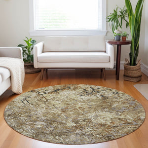 HomeRoots 8' Beige Gray & Brown Diamond Pattern Washable Round Rug - UV Protected for Homes with Kids & Pets 664389