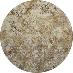 HomeRoots 8' Beige Gray & Brown Diamond Pattern Washable Round Rug - UV Protected for Homes with Kids & Pets 664389