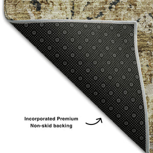 HomeRoots 8' Beige Gray & Brown Diamond Pattern Washable Round Rug - UV Protected for Homes with Kids & Pets 664389