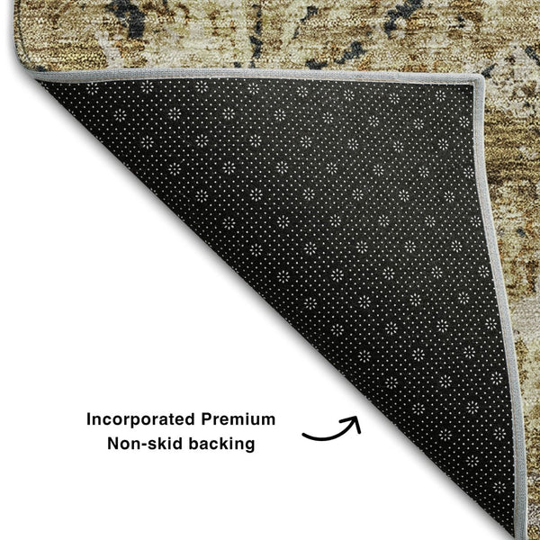 HomeRoots 8' Beige Gray & Brown Diamond Pattern Washable Round Rug - UV Protected for Homes with Kids & Pets 664389