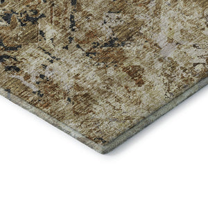 HomeRoots 8' Beige Gray & Brown Diamond Pattern Washable Round Rug - UV Protected for Homes with Kids & Pets 664389