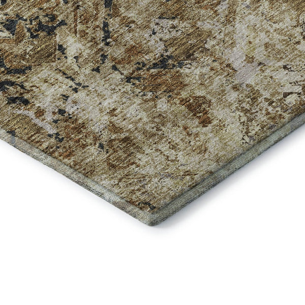 HomeRoots 8' Beige Gray & Brown Diamond Pattern Washable Round Rug - UV Protected for Homes with Kids & Pets 664389