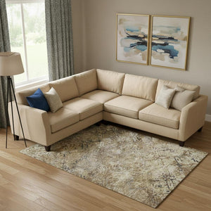HomeRoots 8' X 10' Durable Beige Gray Brown Diamond Area Rug - Washable, Stain-Resistant, UV Protected Design 664390