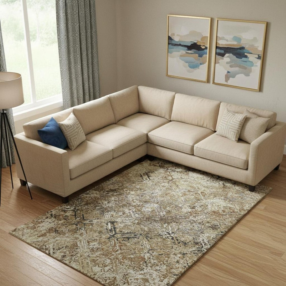HomeRoots 9' X 12' Washable Beige Gray Brown Diamond Area Rug with UV Protection for Stylish Families & Pets 664391