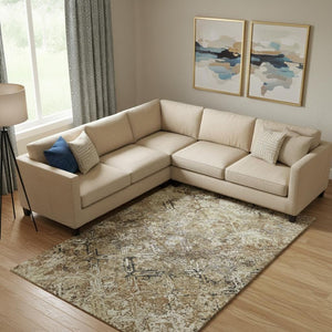 HomeRoots 9' X 12' Washable Beige Gray Brown Diamond Area Rug with UV Protection for Stylish Families & Pets 664391