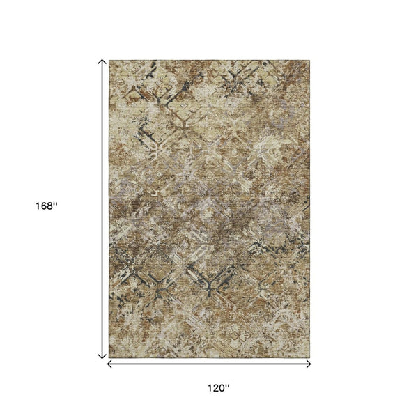 HomeRoots 10' X 14' Stylish Beige, Gray & Brown Diamond Area Rug - Washable, UV Protected & Stain Resistant! 664392